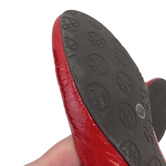 Tory Burch Red Patent Leather Ballet Flats Size 8M Logo Toe Brazil - Picture 9 of 13